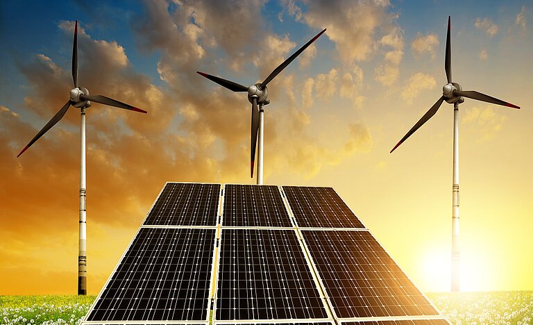 Erneuerbare Energien: Solarzellen und Windräder