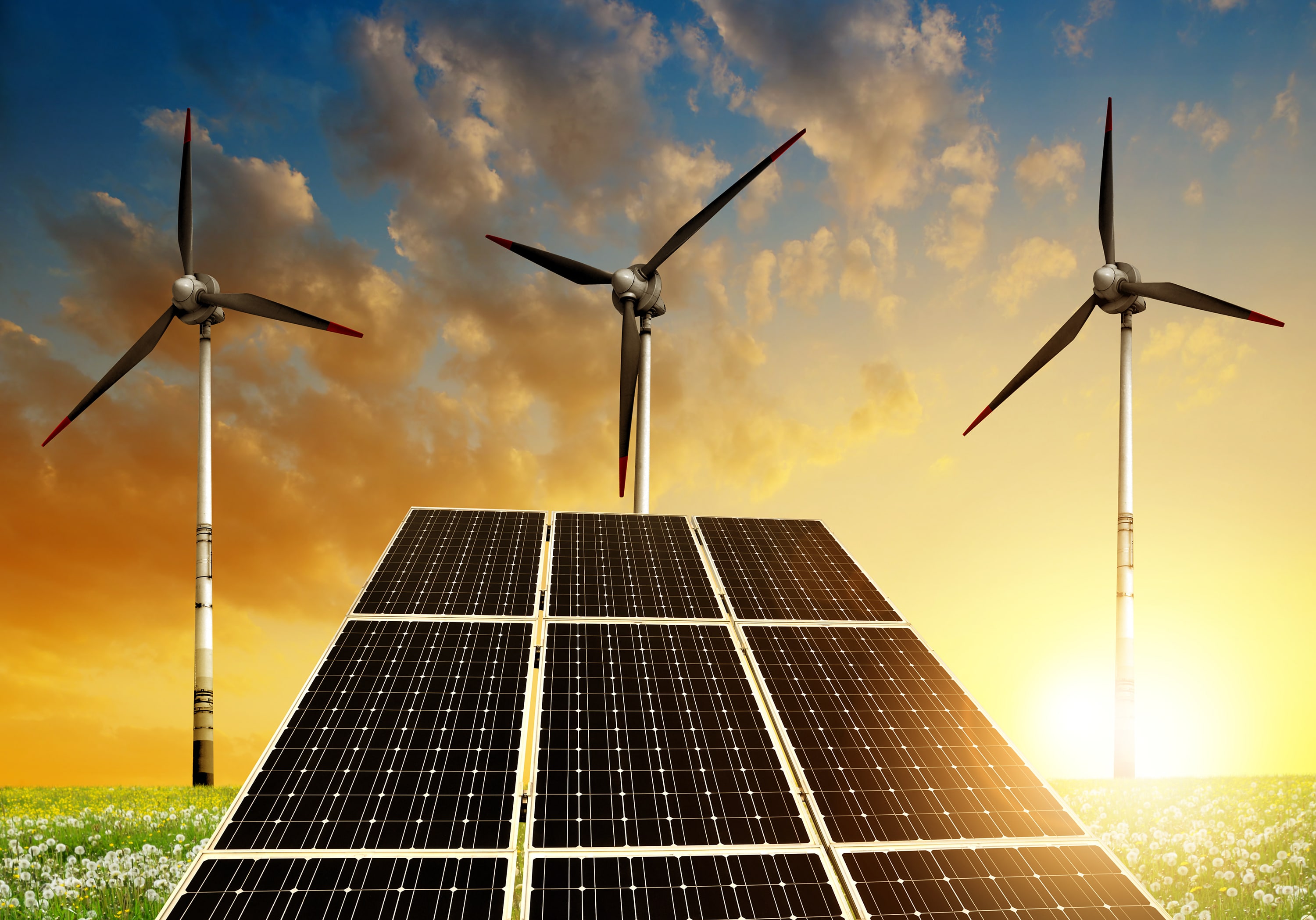 Erneuerbare Energien: Solarzellen und Windräder